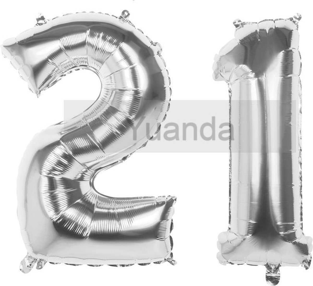 21 Jaar Folie Ballonnen Zilver- Happy Birthday - Foil Balloon - Versiering - Verjaardag - Man / Vrouw - Feest - Inclusief Opblaas Stokje & Clip - XXL - 115 cm