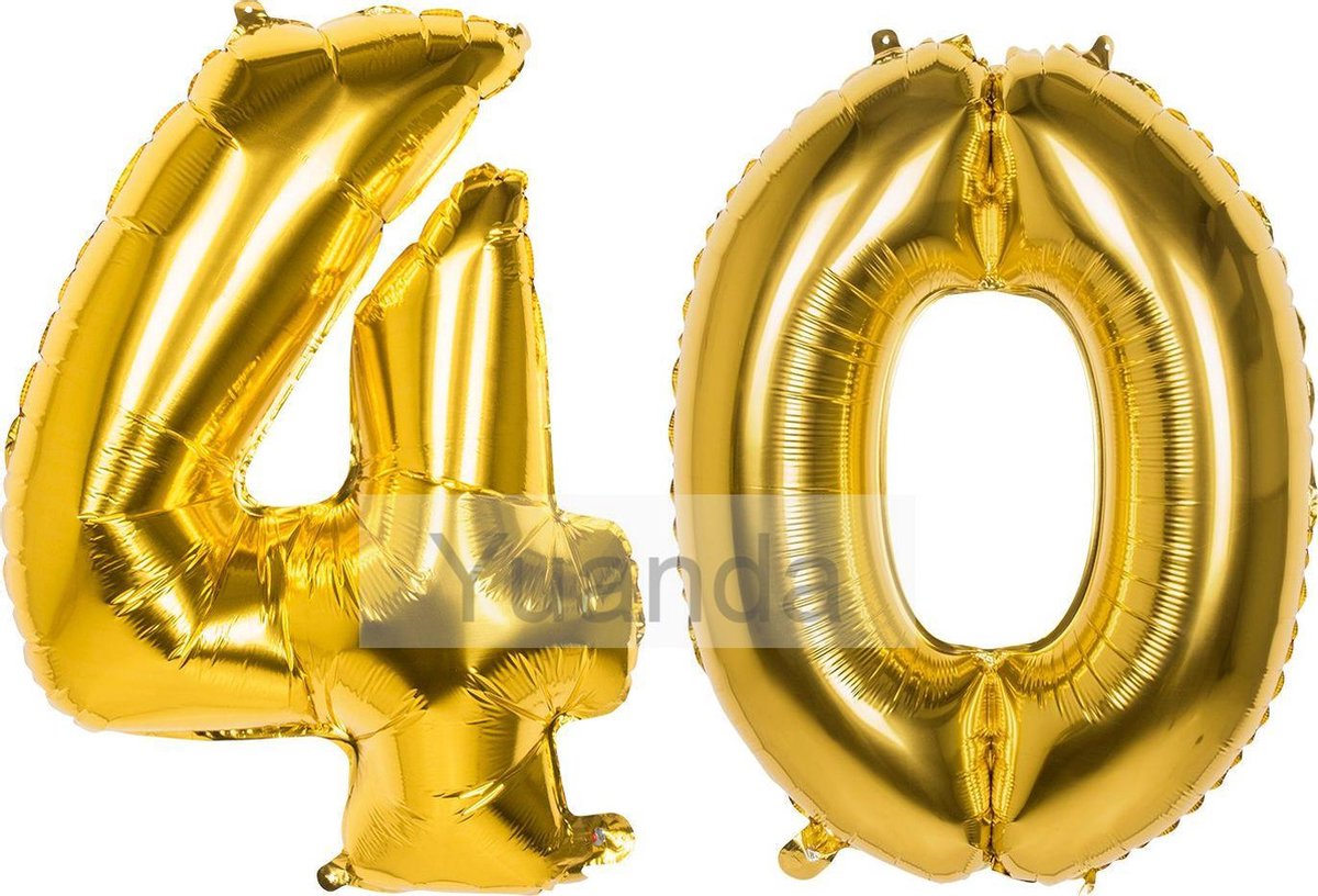 40 Jaar Folie Ballonnen Goud - Happy Birthday - Foil Balloon - Versiering - Verjaardag - Man / Vrouw - Feest - Inclusief Opblaas Stokje & Clip - XL - 115 cm