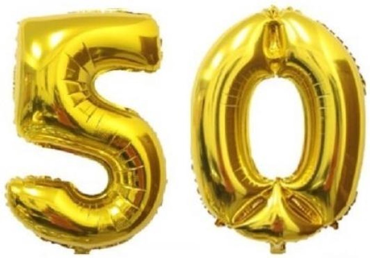 50 jaar Getrouwd Folie Ballonnen Goud - Gouden Huwelijk  - Versiering - Verjaardag Bruiloft 50 Jaar Feest - Met Rietje -XL -115 cm
