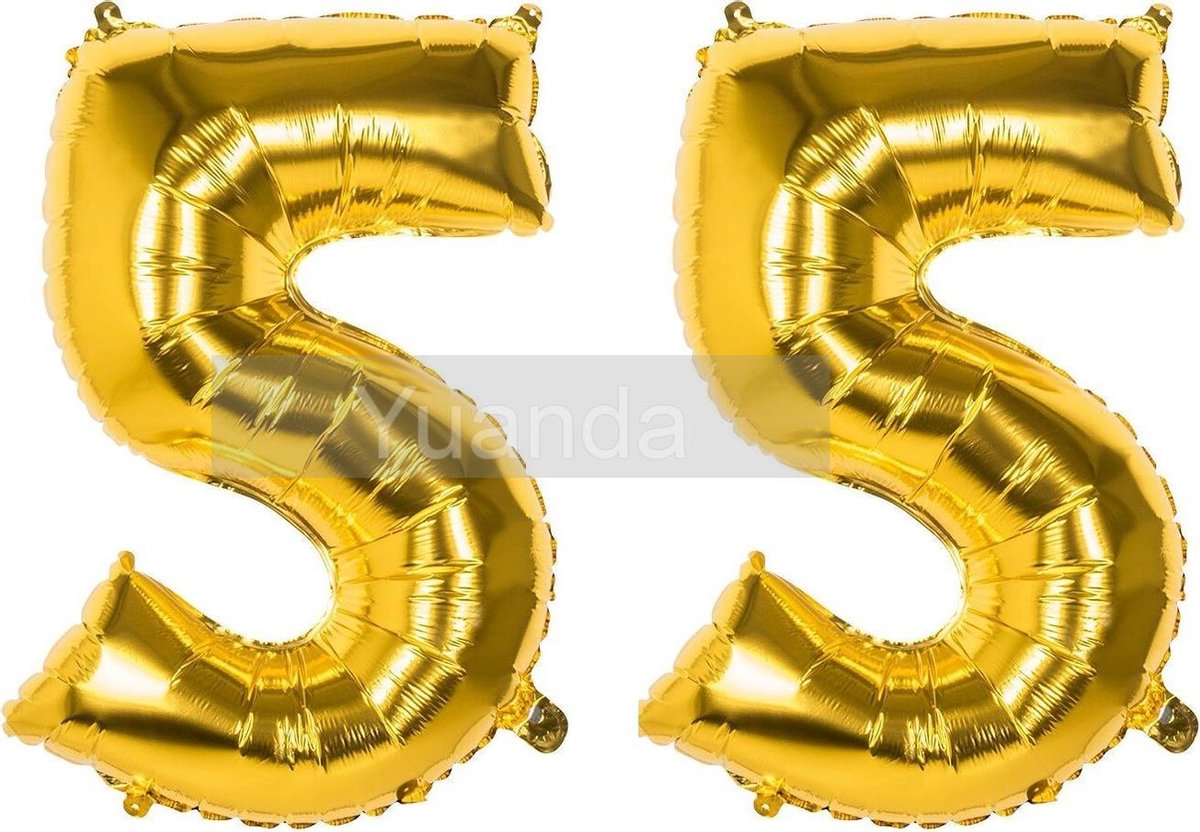 55 Jaar Folie Ballonnen Goud - Happy Birthday - Foil Balloon - Versiering - Verjaardag - Man / Vrouw - Feest - Inclusief Opblaas Stokje & Clip - XXL - 115 cm