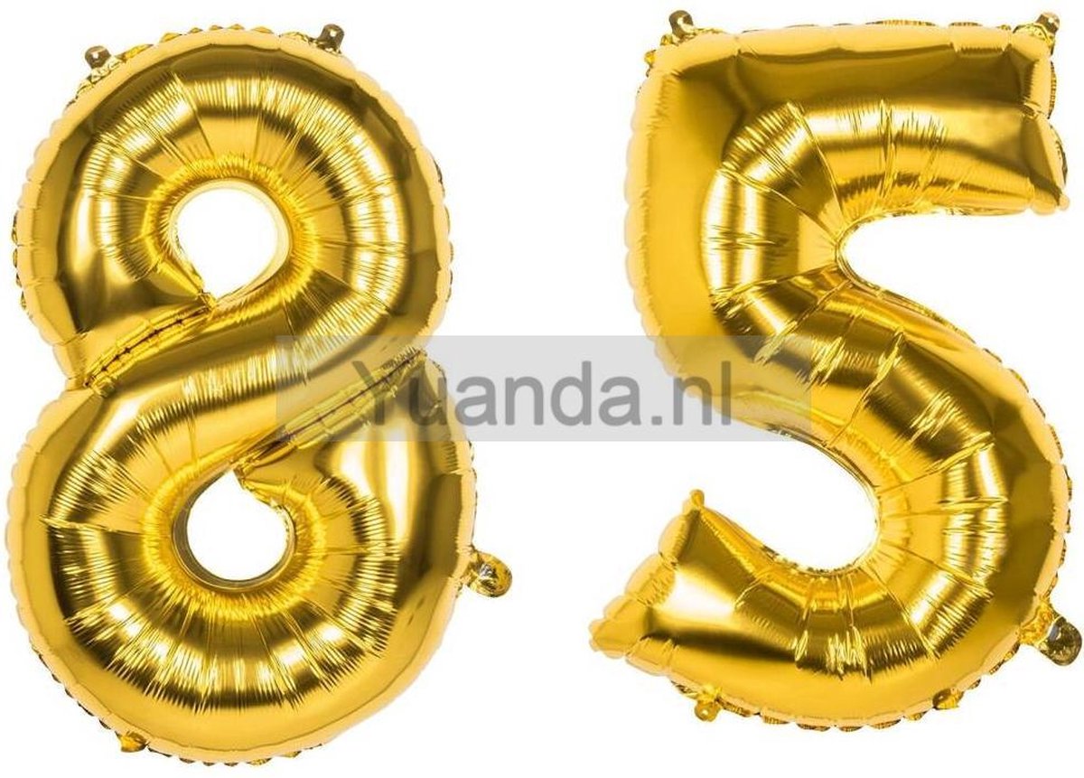 85 Jaar Folie Ballonnen Goud - Happy Birthday - Foil Balloon - Versiering - Verjaardag - Man / Vrouw - Feest - Inclusief Opblaas Stokje & Clip - XXL - 115 cm