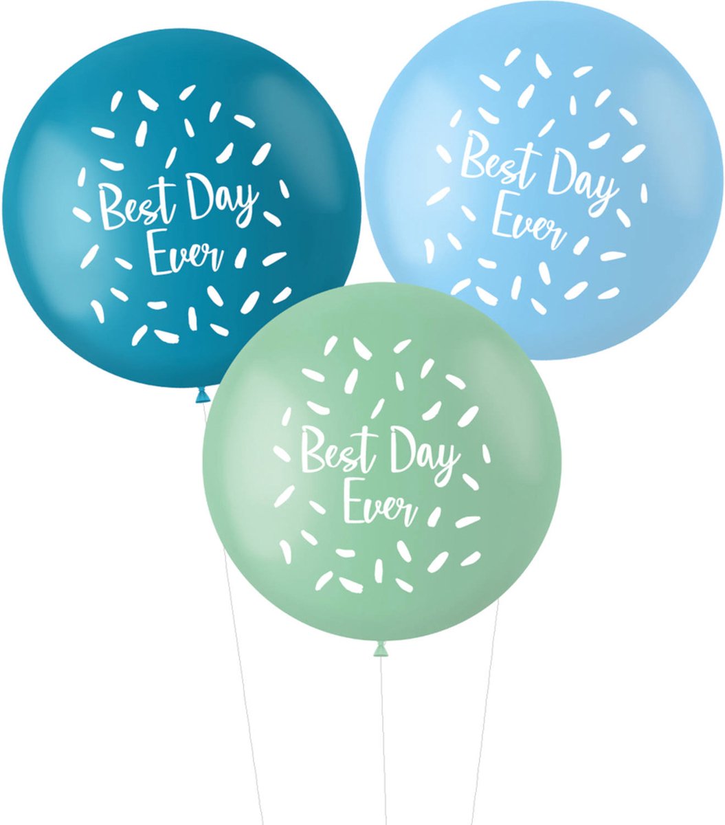 Ballonnen Pastel XL Best Day Ever Blauw - 3stk
