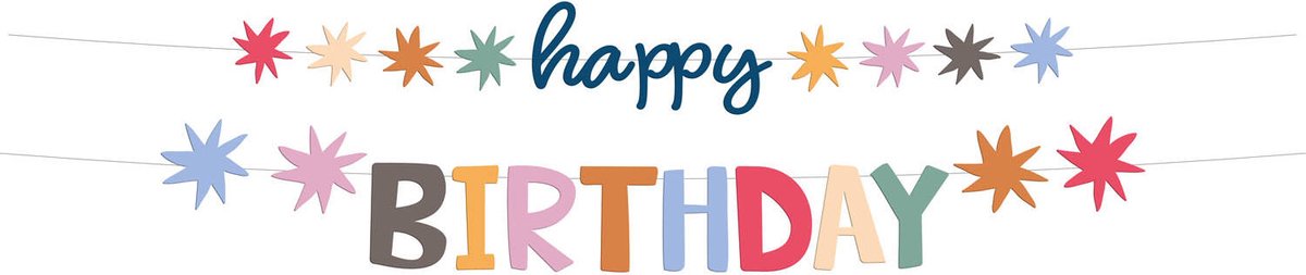 Folat Original - Letterbanner Set Happy Bday Starburst - 1,5 meter
