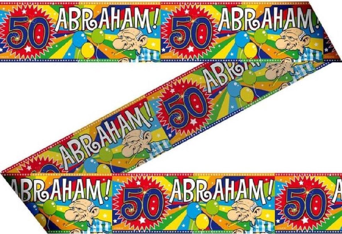 2 stuks   afzetlint ballonnen Abraham 50 jaar 15 meter.