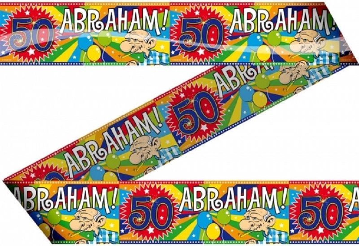 2x stuks abraham 50 jaar versiering markeerlinten/afzetlinten - Feestartikelen 50 jarige