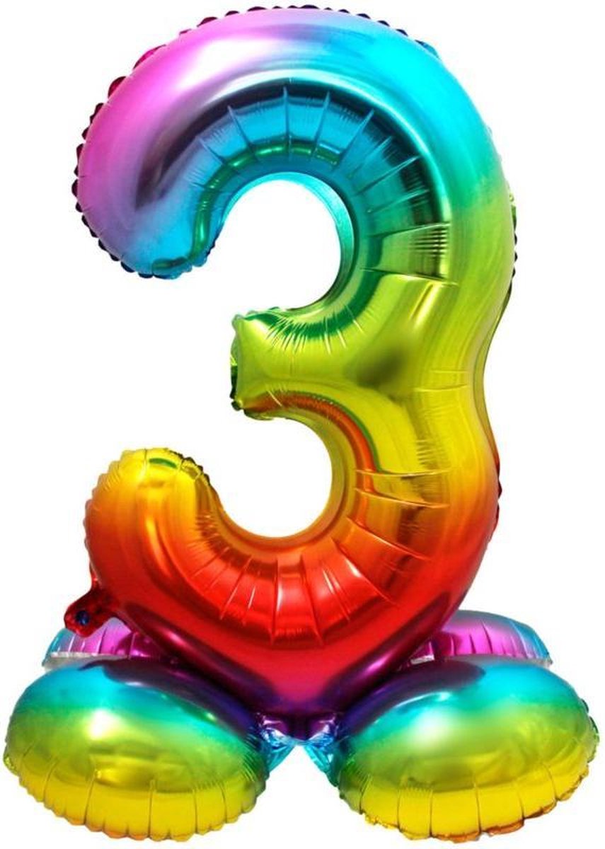 Folieballon met Standaard Cijfer 3 Regenboog - 81 cm