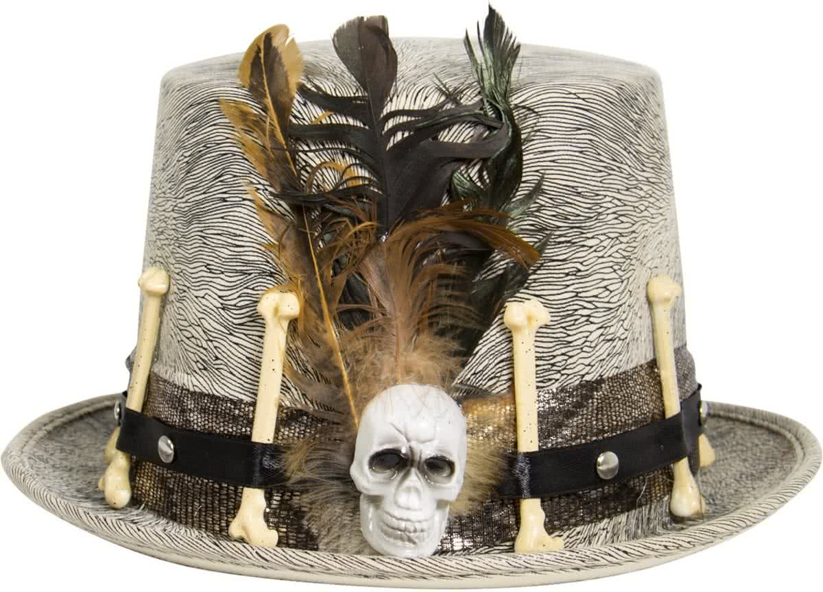 Grijze Hoed met Veren en Botten