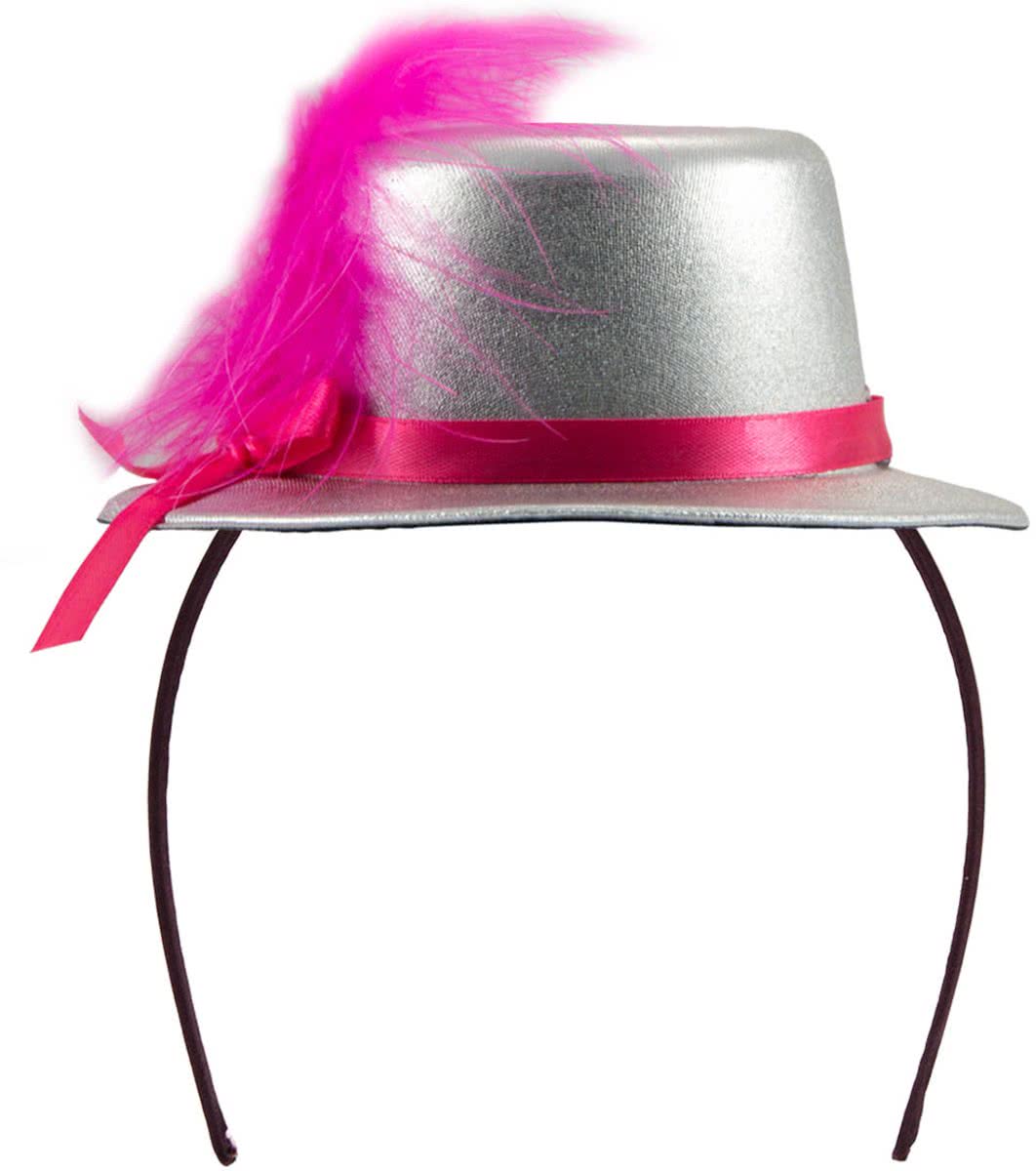 Tiara met hoedje metallic zilver