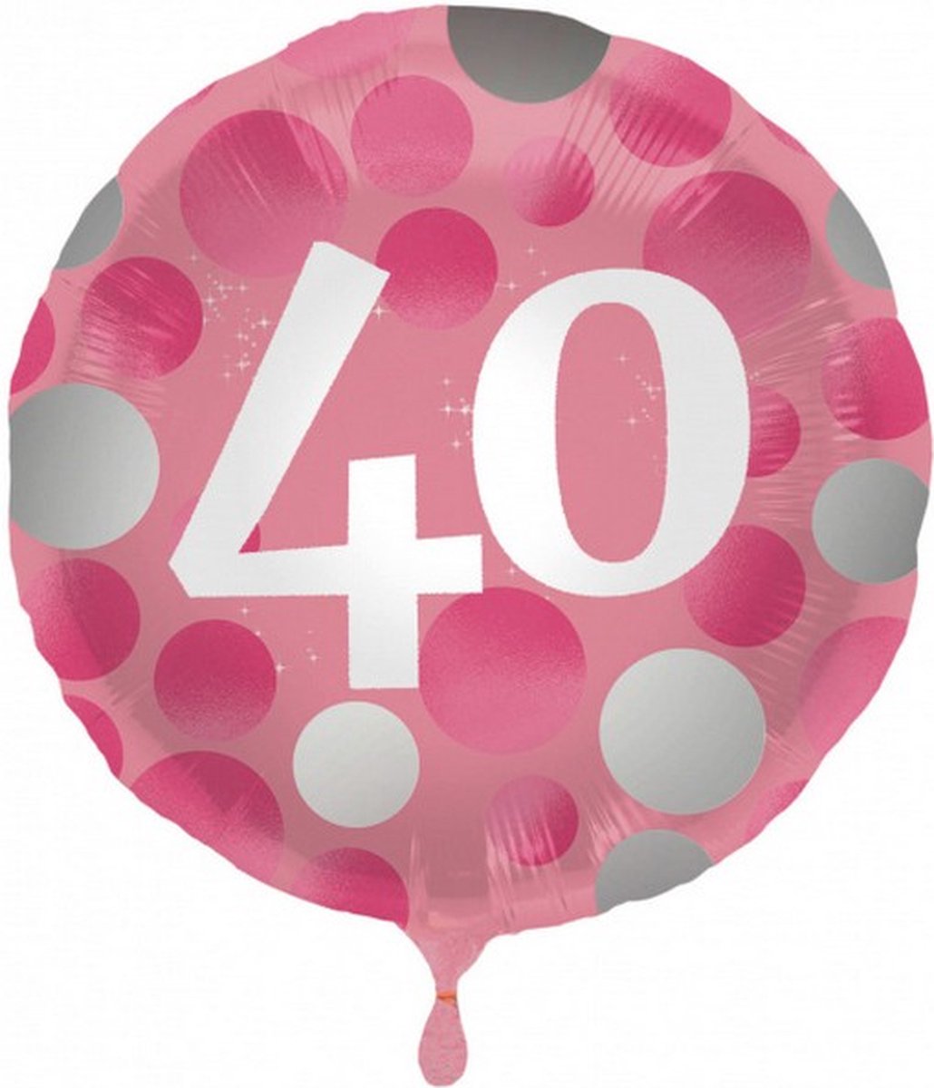 folieballon 40 jaar 45 cm roze/wit