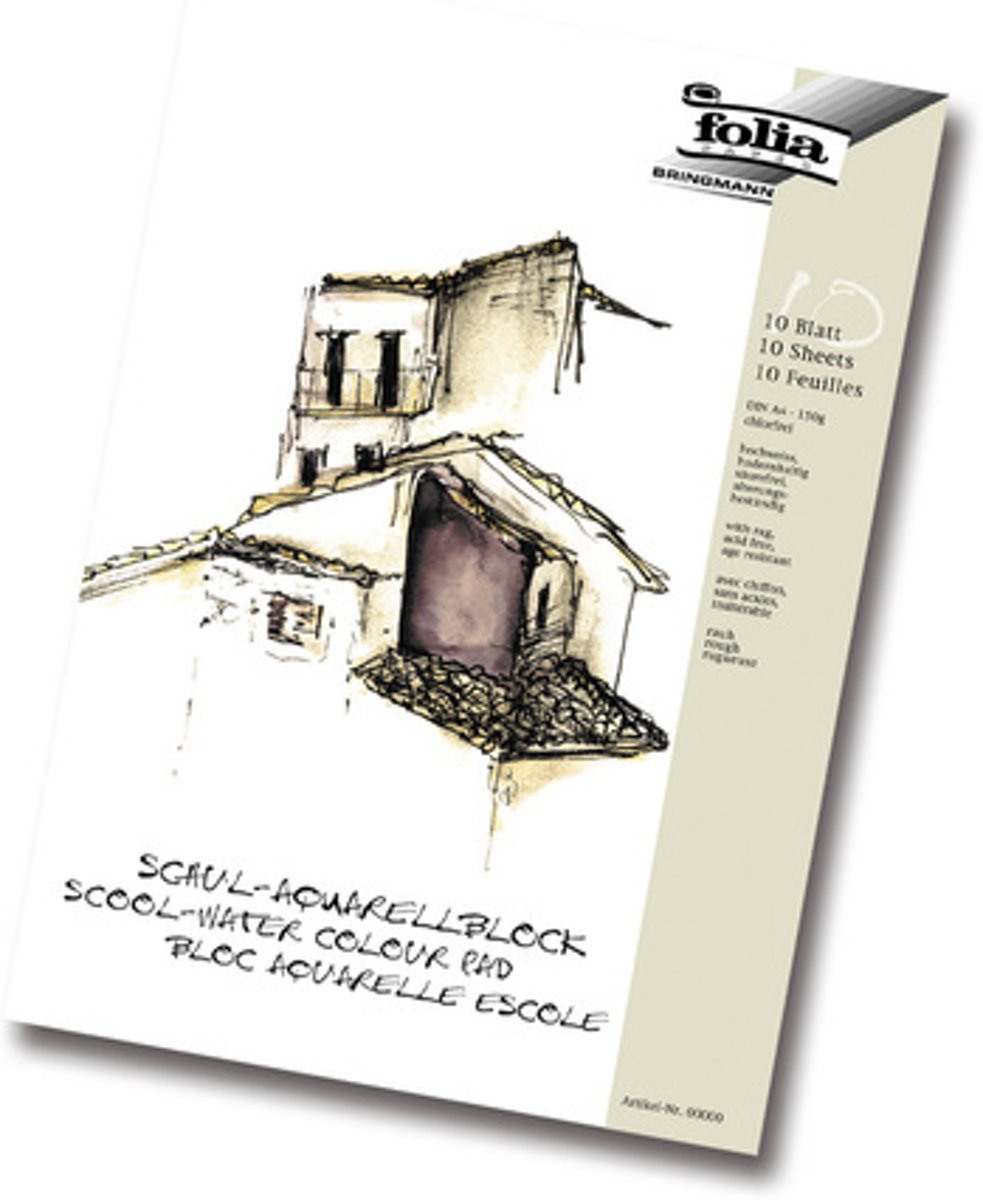 Aquarelblok Folia studie A4 150gr 3-voudig verlijmd 10 vel grof