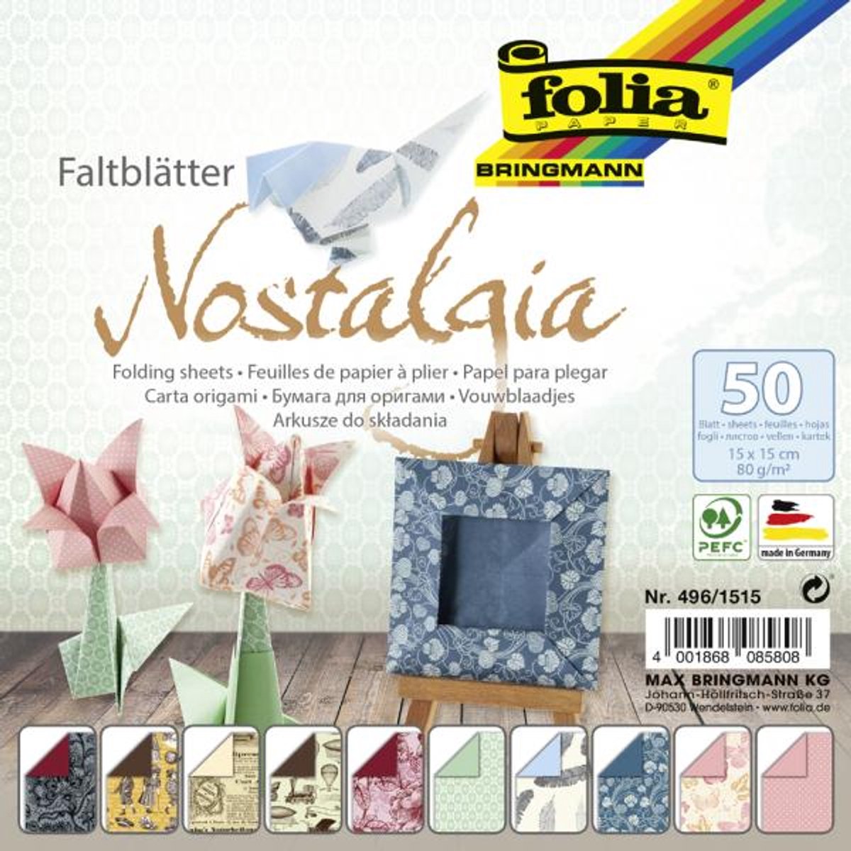 Folia vouwblaadjes Nostalgia - origami papier 15x15cm - 50 vel.