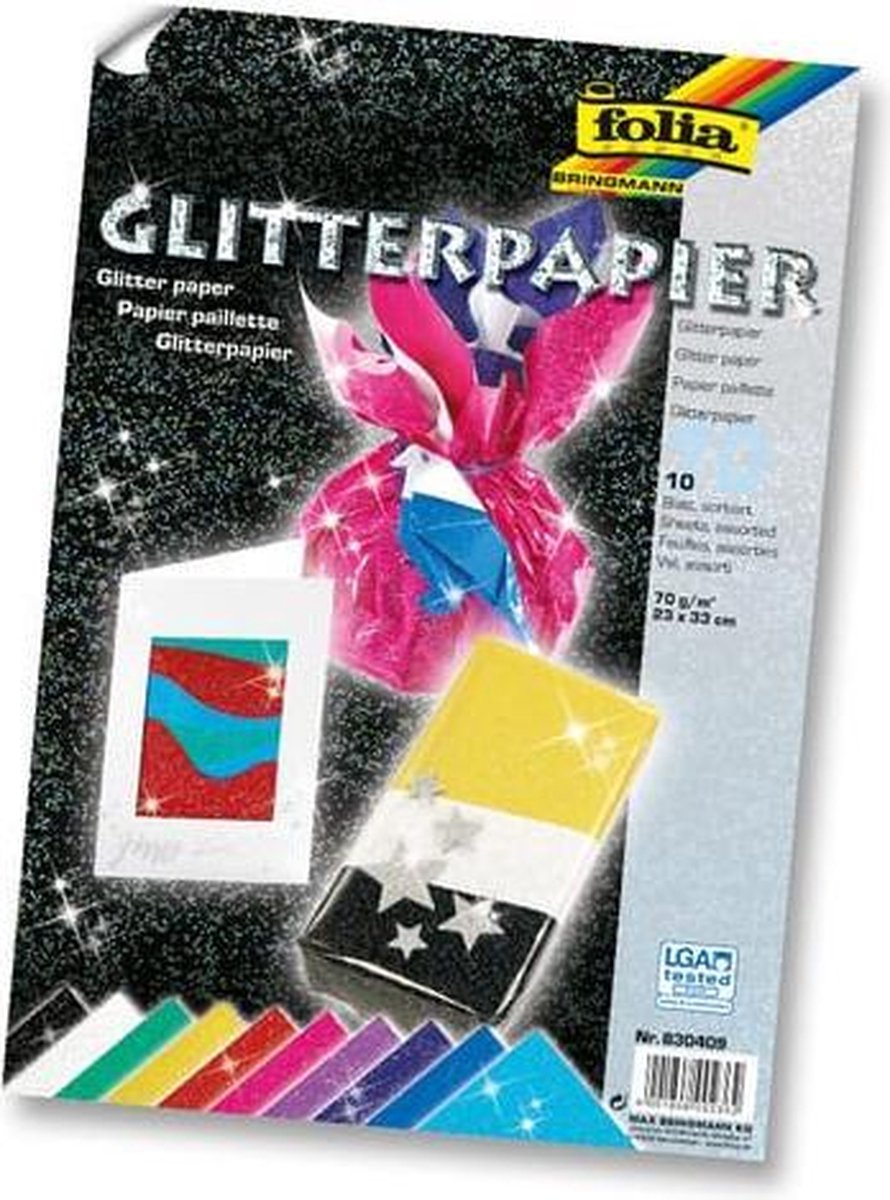 Glitterpapier 23x33cm - 10 vel assorti kleuren