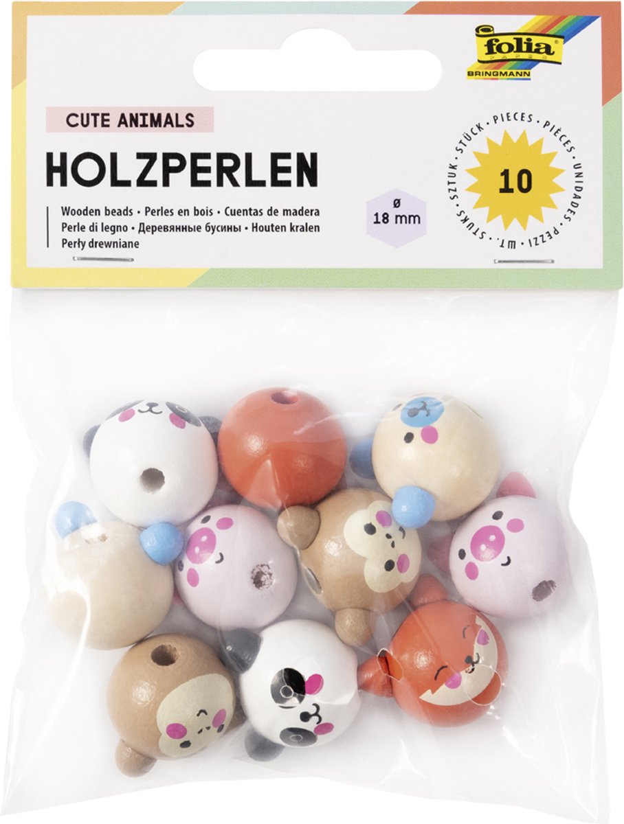 Houten kralen schattige diertjes, rond.