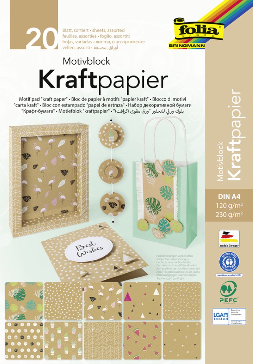 folia motiefblok Kraftpapier, DIN A4, 20 vel