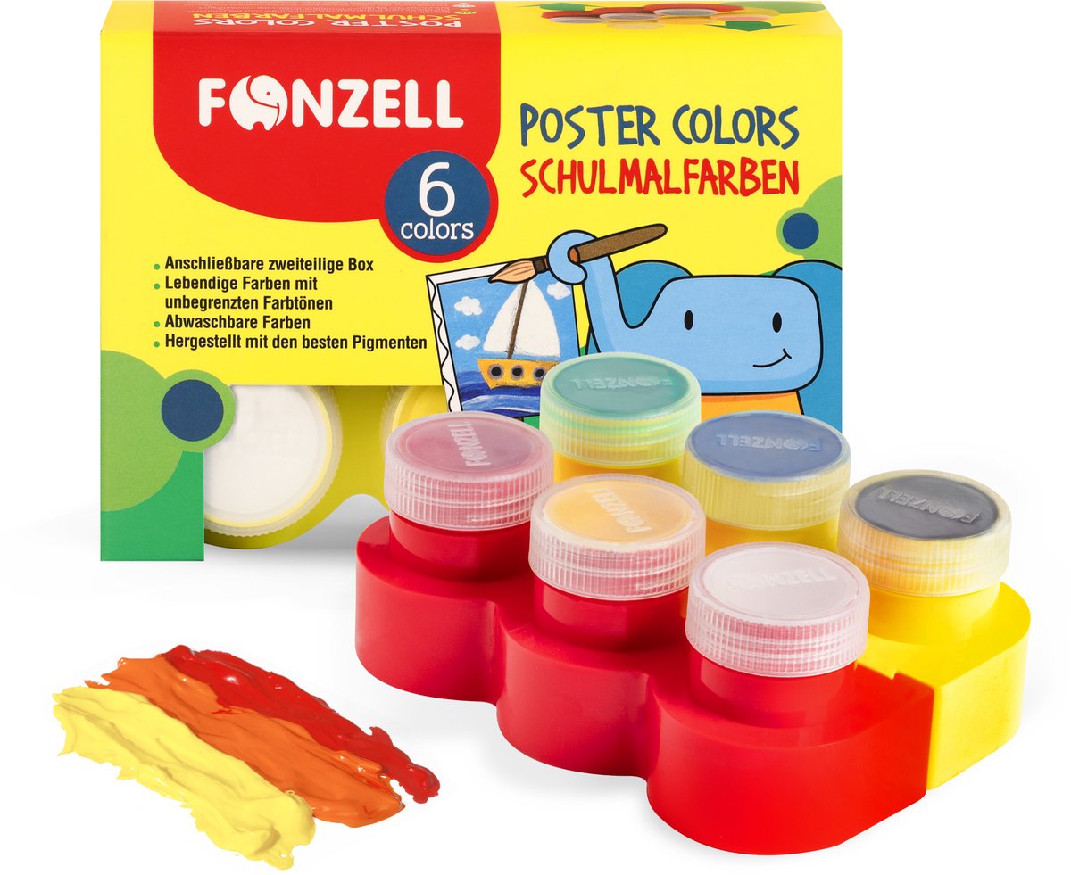 Fonzell Kinderverf - Plakkaatverf - 6 Kleuren verf - Uitwasbaar