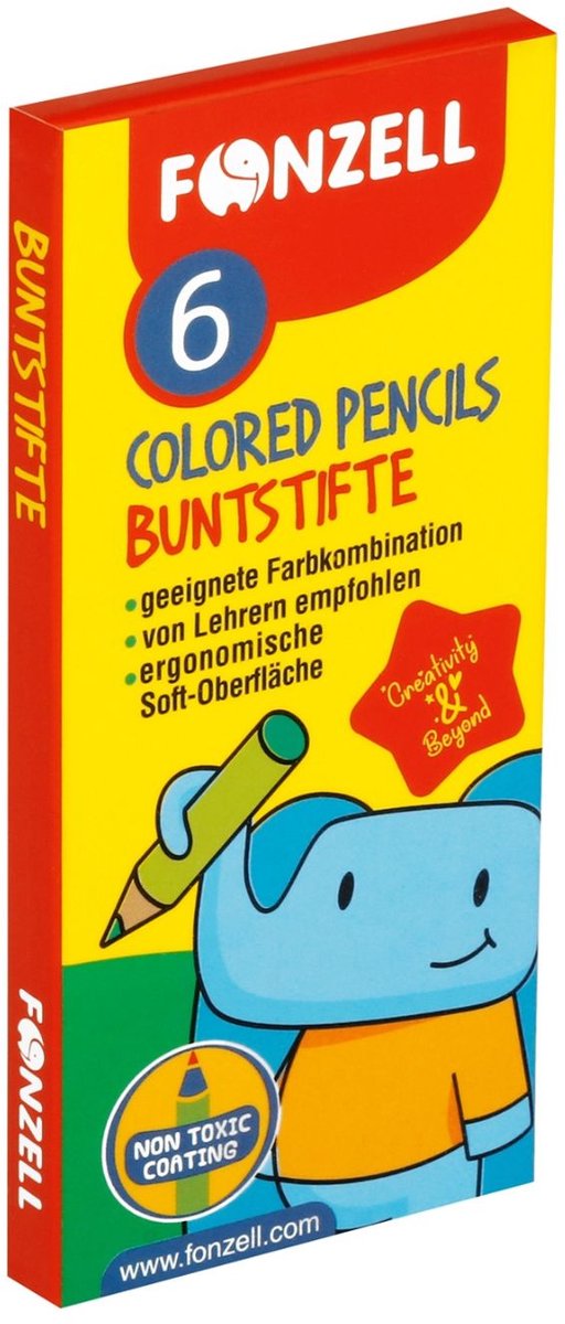 Fonzell Kleurpotloden Set – 6 kleuren halve lengte – veilige, duurzame kinderkleurpotloden