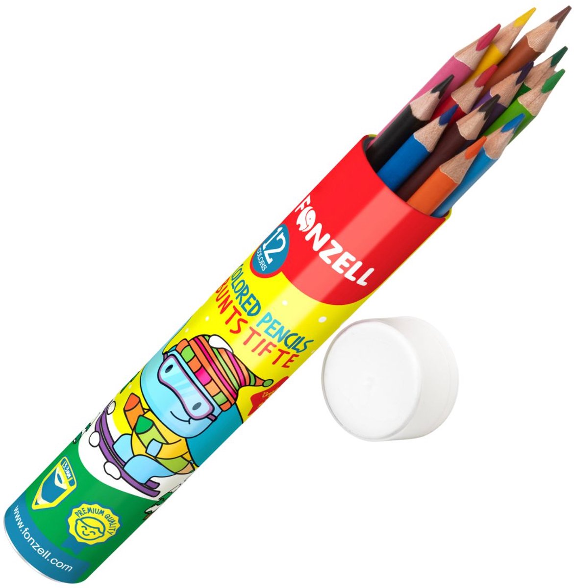 Fonzell Kleurpotloden Set – Premium Quality – 12 Kleuren in Ronde Blikverpakking