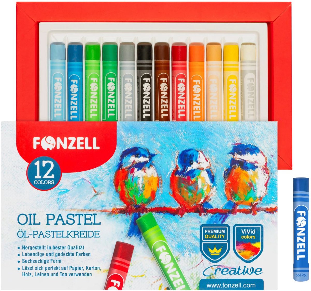 Fonzell Oliepastel set – premium quality oliekrijt – 12 kleuren pastelkrijtjes