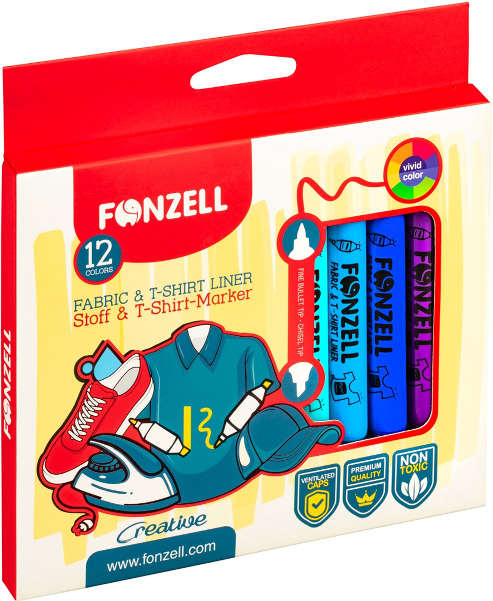 Fonzell Stof & T-Shirt Marker - Textielstiften - Verschillende Kleuren - Stift - 12 Stuks