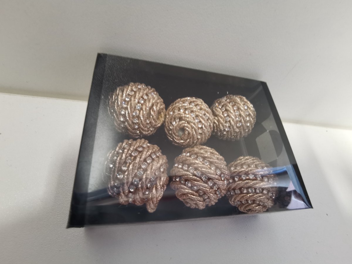 Ballen - Decoratie - 6 set - Goud - Ø 2,5cm - Steentjes - Bling bling. - Met gat.