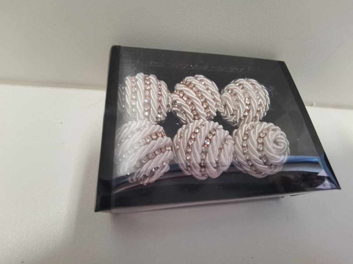 Ballen - Decoratie - 6 set - Ivoor - Ø 2,5cm - Steentjes - Bling bling. - Met gat.