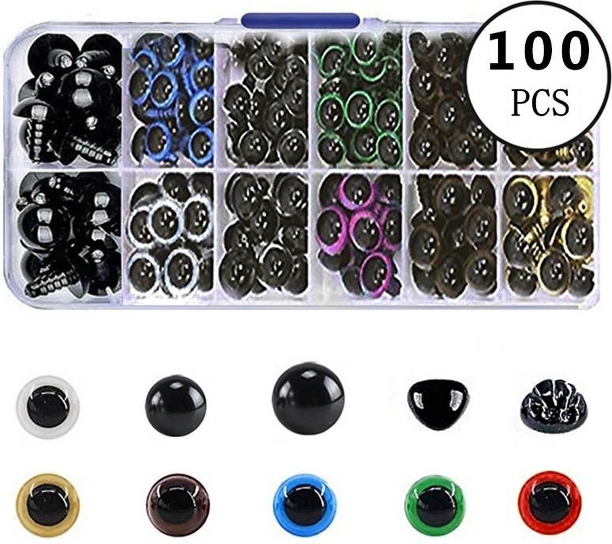  jes - veiligheidsneuzen - 100 stuks - bruine sluitringen - inclusief opbergdoos