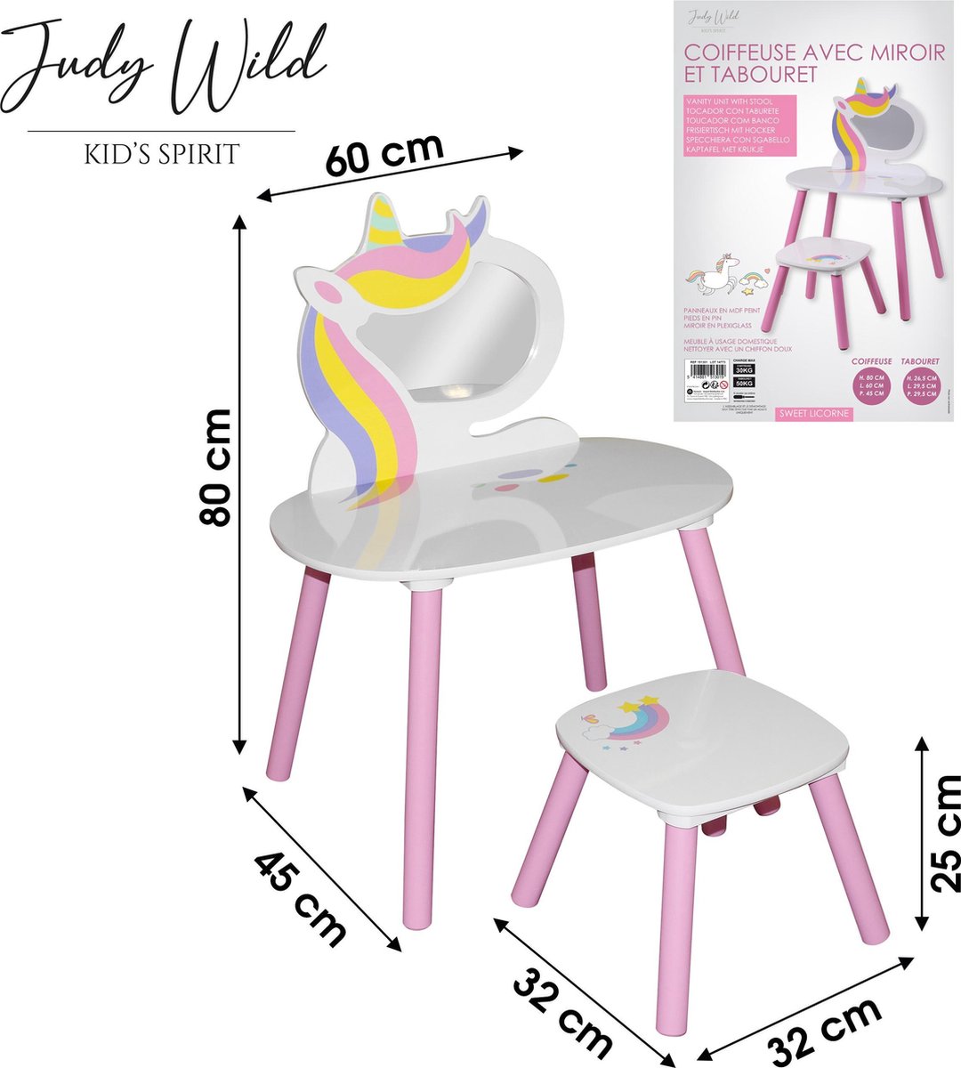   - Kaptafel Met Stoel - Spiegeldresser - Eenhoorn