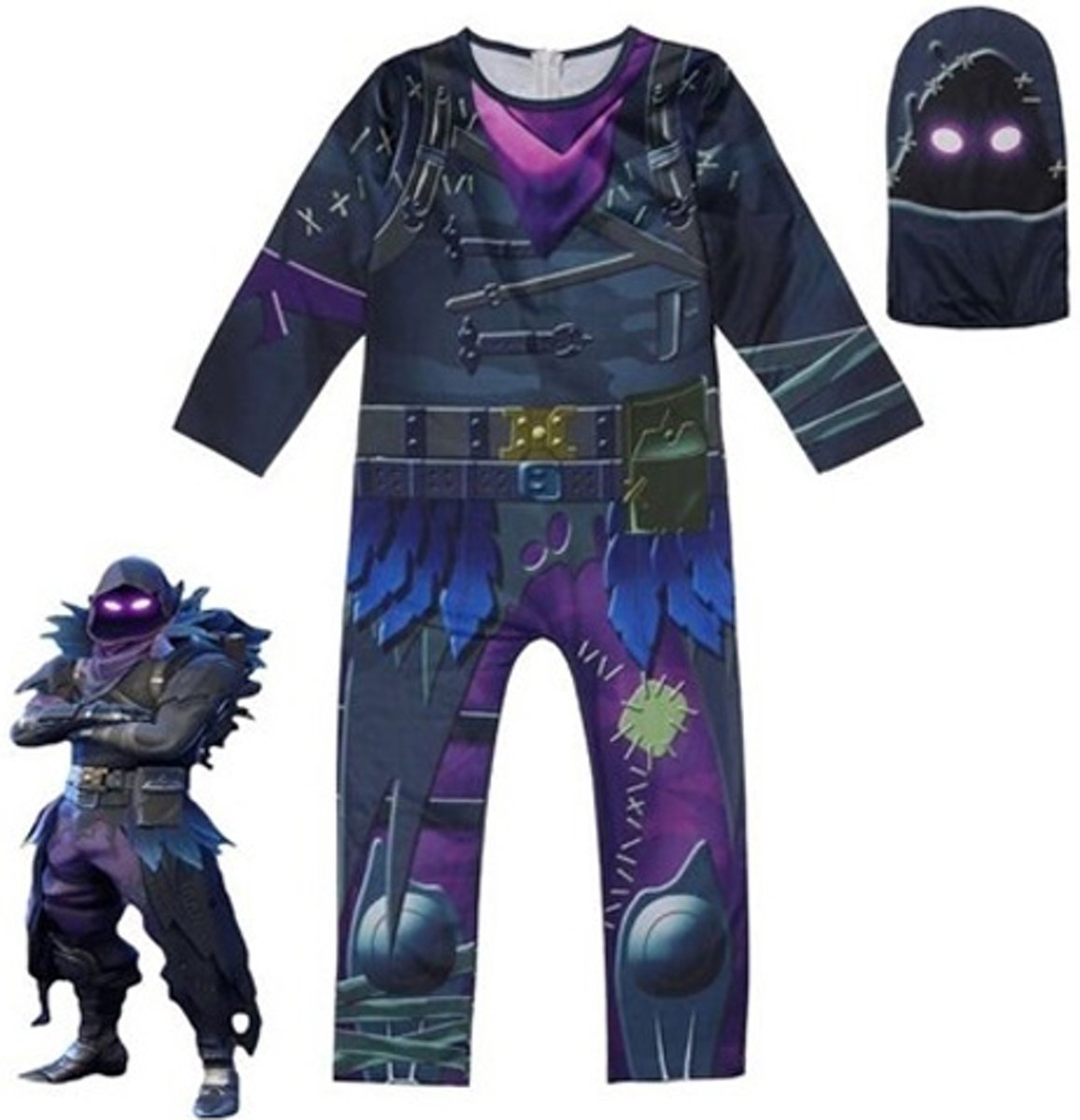 Fortnite Raven skin halloween kostuum kinderen, maat 140
