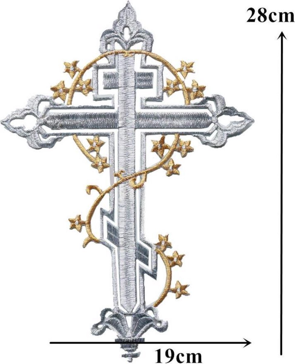 Applicatie - strijkembleem - Patch - 28CM - Kruis Zilver