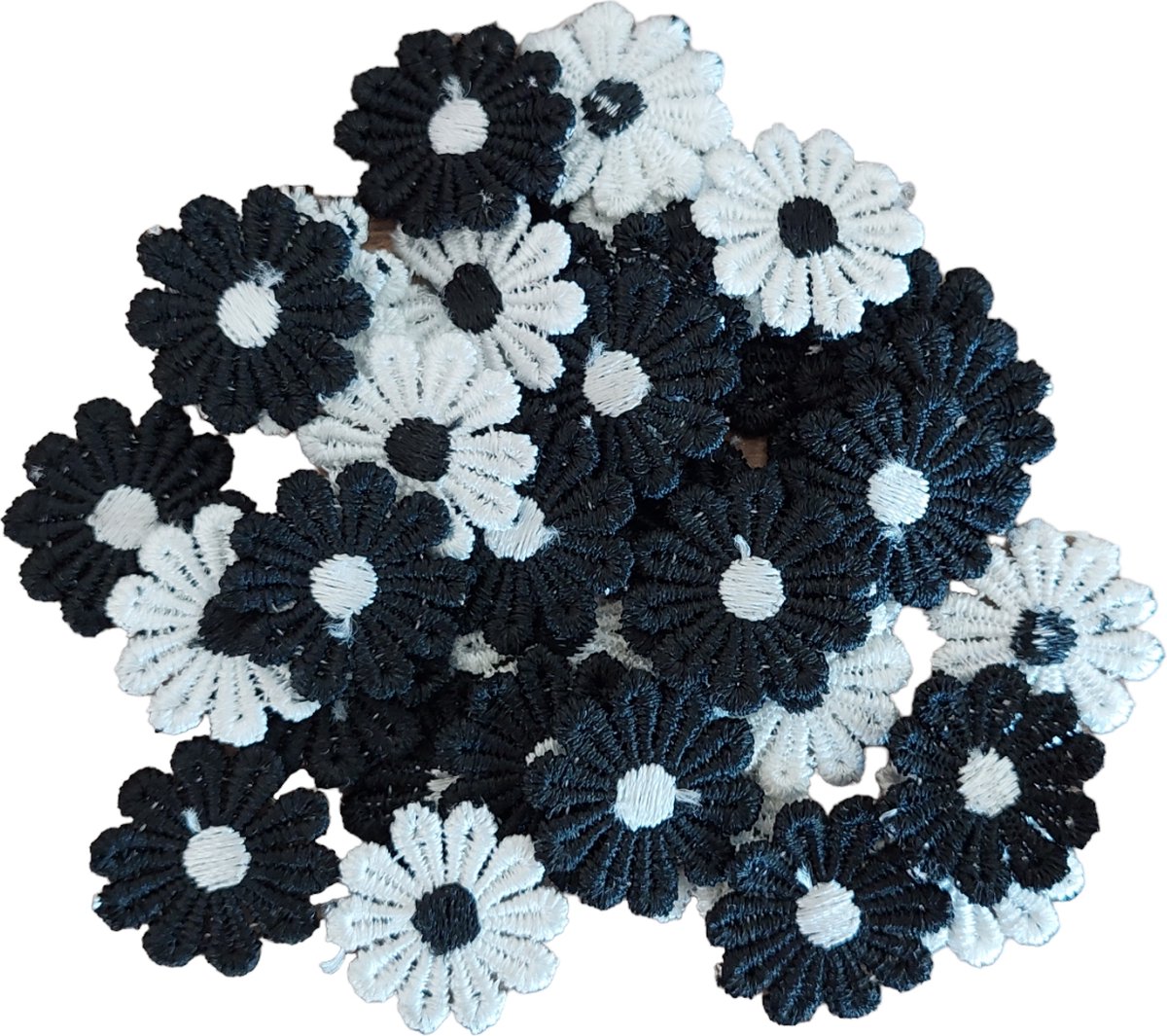 Bloemen - Kant - Applicatie - 20 stuks - 2,6cm - Zwart/Wit