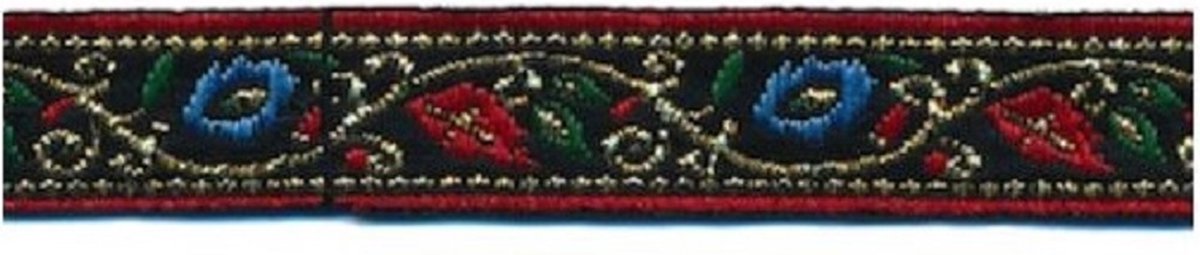 Hobbyband - Sierband - Lint - Rood Blauw Goud bloemen - 12mm - 5 Meter per rol