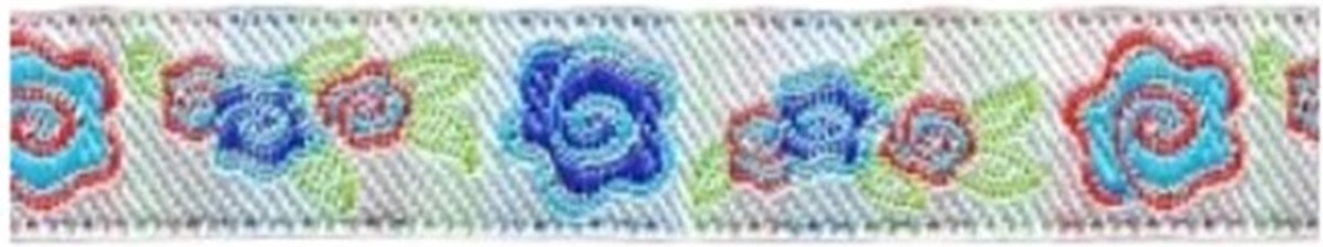   - Sierband - Lint - Roosjes Bloemen blauw - 12mm - 5 meter per rol
