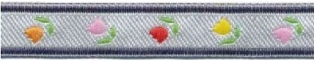 Hobbyband - Sierband - Lint - Tulpen blauw zilver - 12 mm - 5 Meter per rol