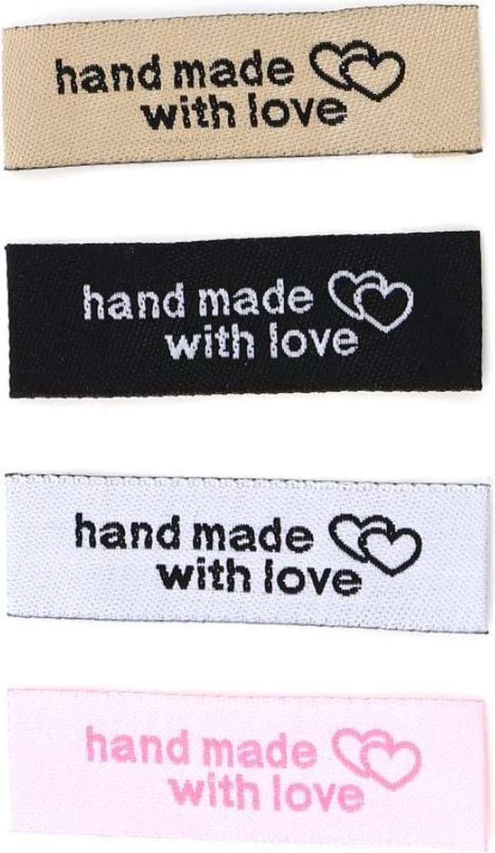 Kledinglabels - innaailabels - 8 stuks - geweven etiket - 5 x 1,5cm - 4 kleuren