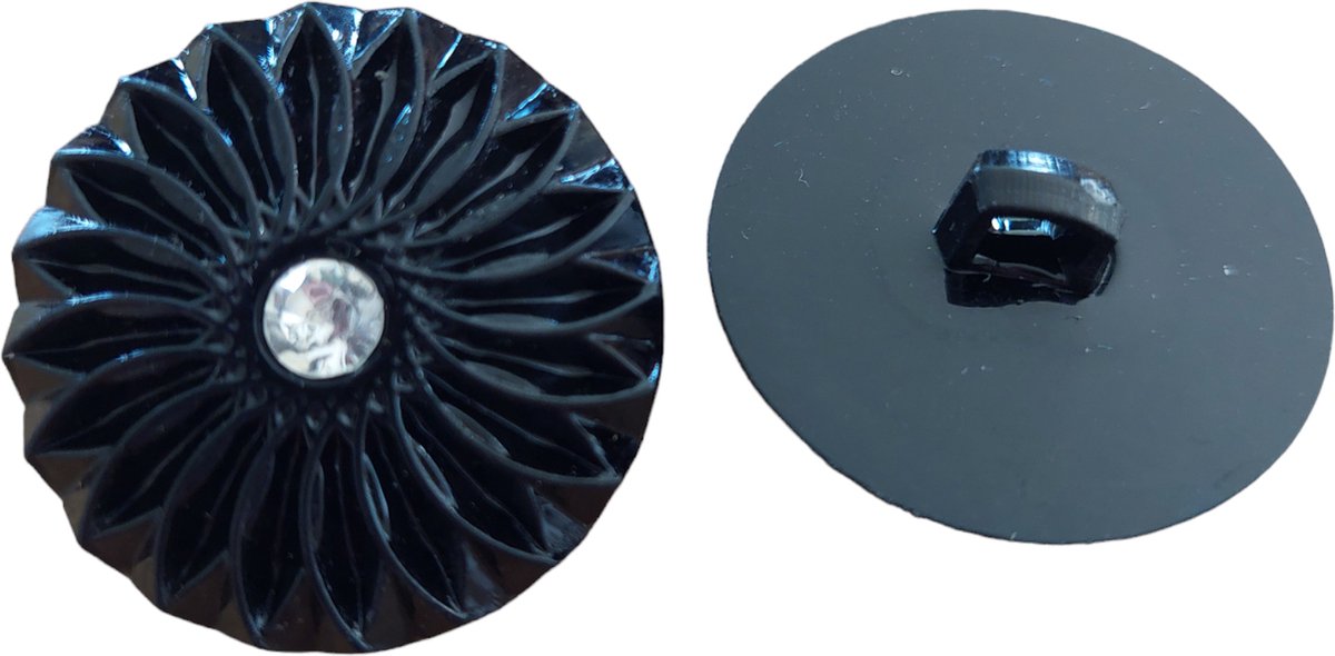 Knoop Kunststof - Zwarte knoop - Strass - 25 mm - 10 stuks - Button - Achtersteekknoop