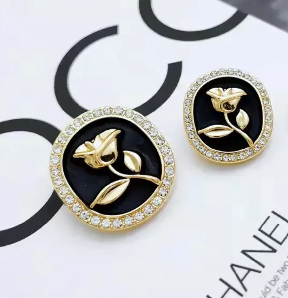 Knoop Metaal - Roos knoop Goud zwart - Strass - 18 mm - 10 stuks - Button - Achtersteekknoop