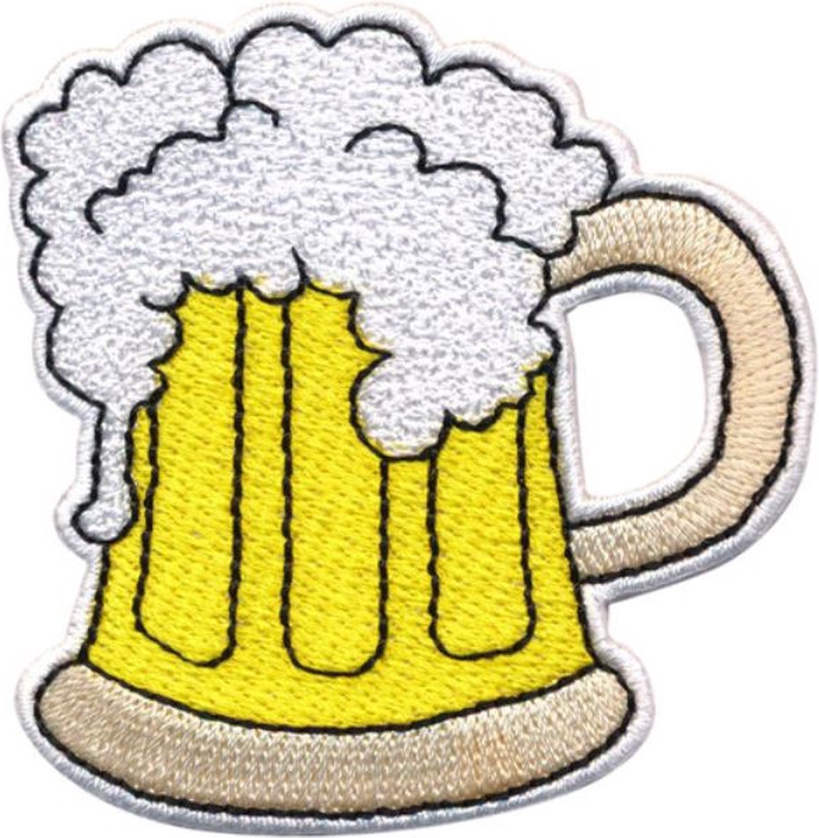 Patch - Bierpul - 6,5 x 7 cm - strijk embleem - Geel en wit