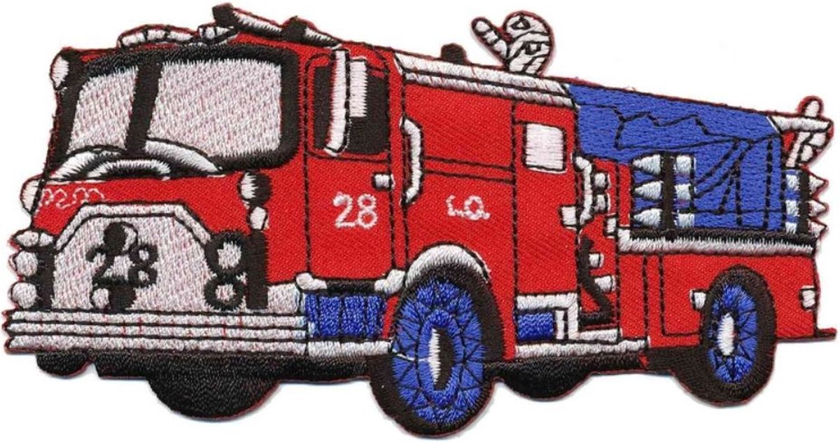 Patch - Strijkembleem - Brandweerauto - Rood - 12 x 5cm