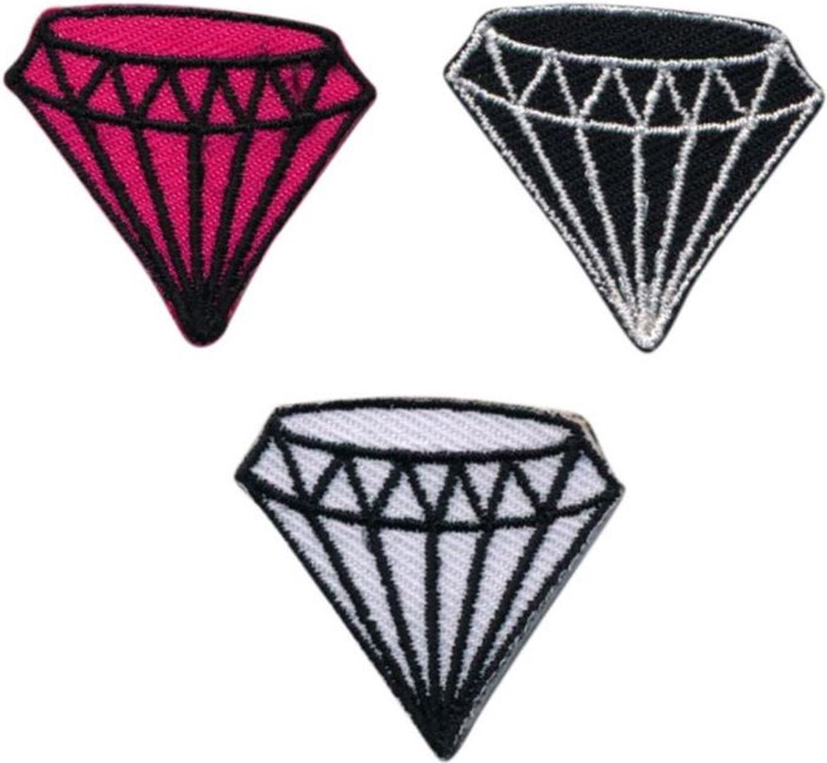 Patch - Strijkembleem - Diamant - 3 stuks - Roze Zwart Wit - 3 CM