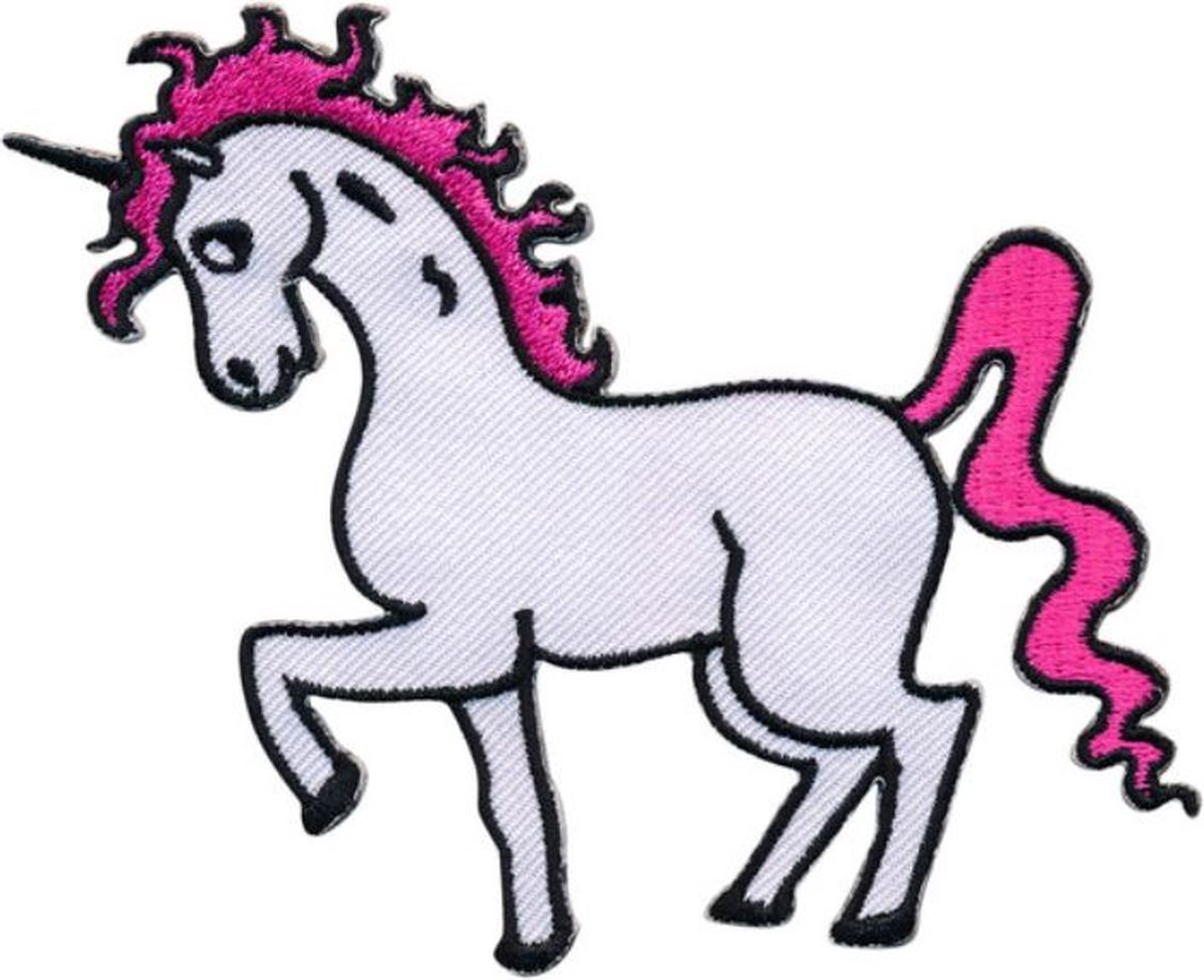 Patch - Strijkembleem - Eenhoorn - Wit Roze - 11x9 CM