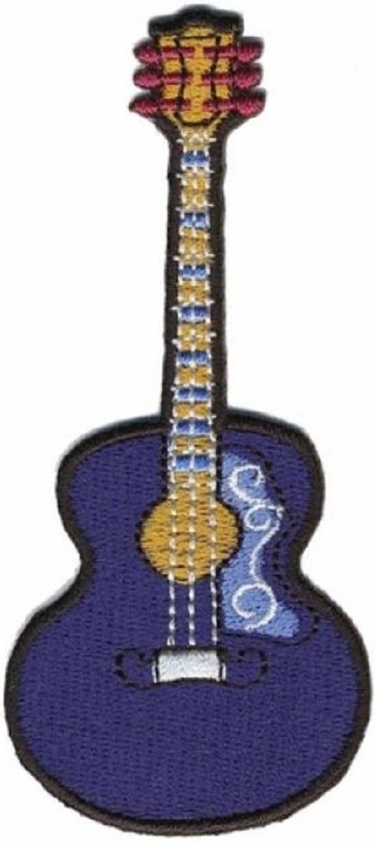Patch - Strijkembleem - Gitaar - Blauw - 9,5 x 4,5 cm