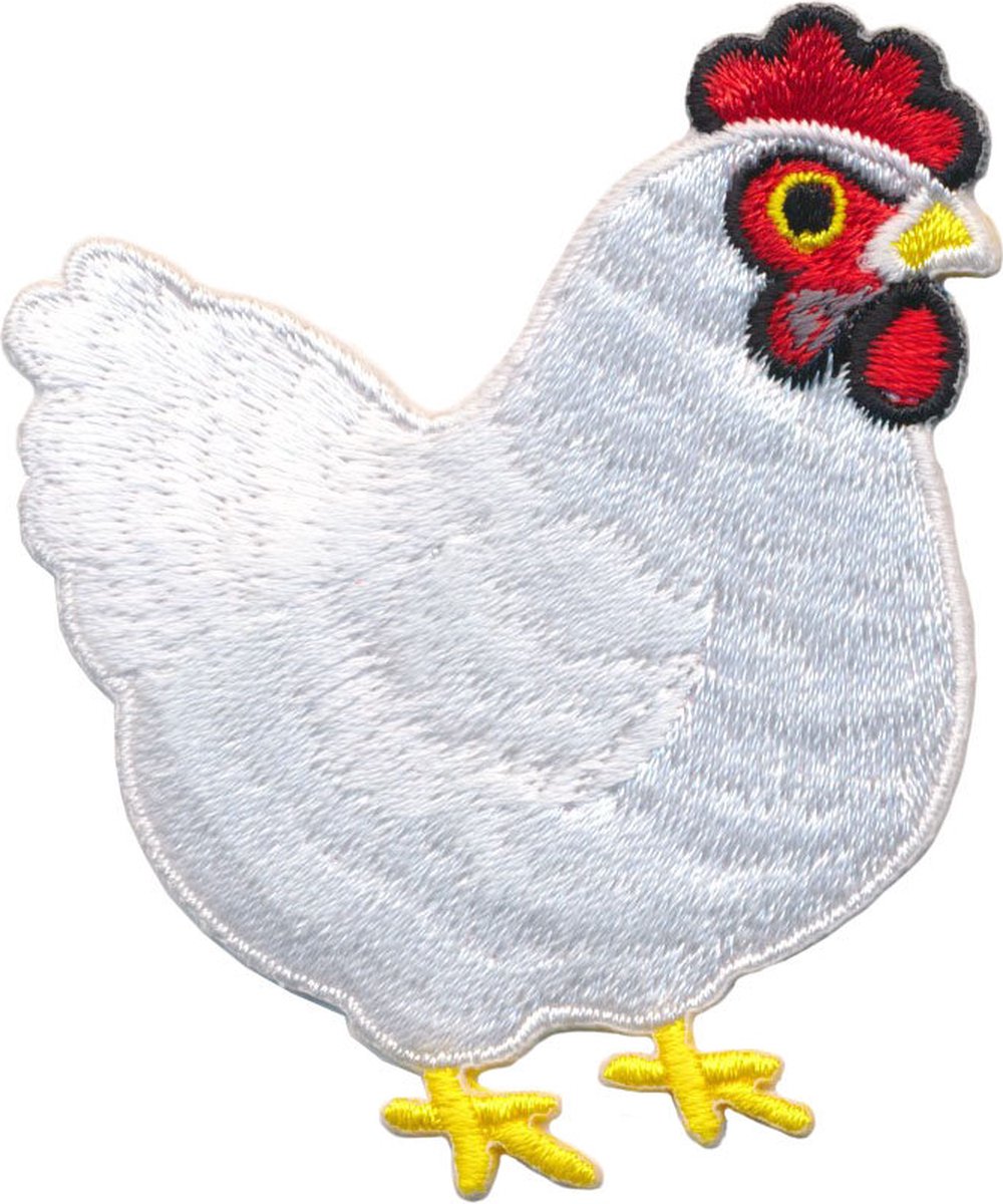 Patch - Strijkembleem - Kip - Wit - 6 x 6,5 cm