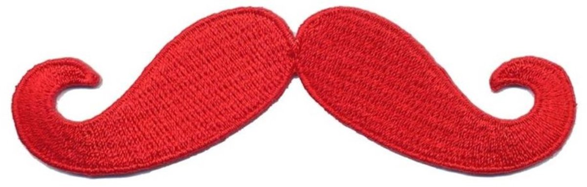 Snor - Strijk patch - strijkembleem - Rood - 6,5 x 2cm - opstrijkbare applicatie