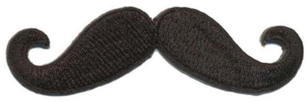 Snor - Strijk patch - strijkembleem - Zwart - 10 x 3cm - opstrijkbare applicatie