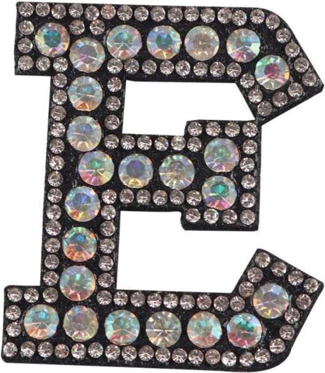 Strass Applicatie Alfabet Letter - 4,5 CM hoog - A t/m Z - Letter E - Zwart met witte stenen - Niet strijkbaar