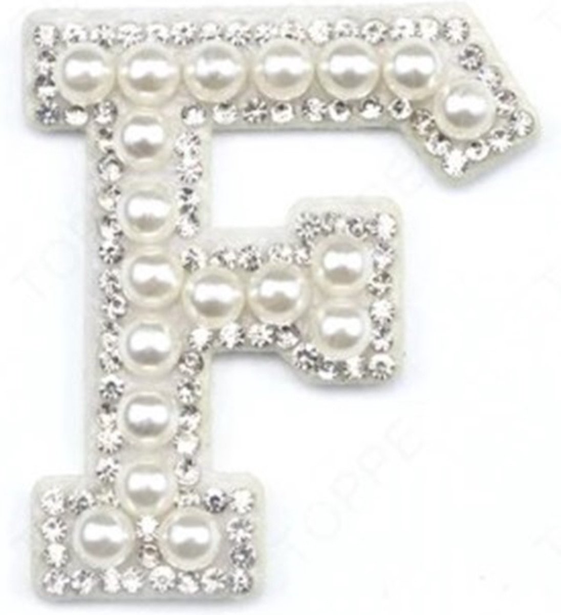 Strass Applicatie Alfabet Letter - 4,5 CM hoog - A t/m Z - Letter F - Wit met witte parels en stenen - Niet strijkbaar
