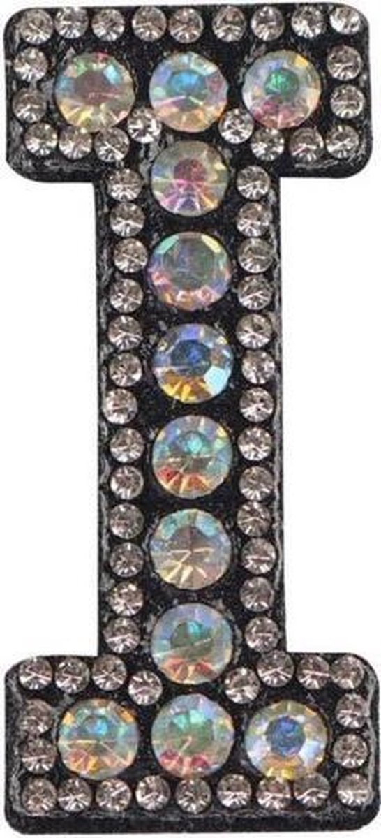 Strass Applicatie Alfabet Letter - 4,5 CM hoog - A t/m Z - Letter I - Zwart met witte stenen - Niet strijkbaar