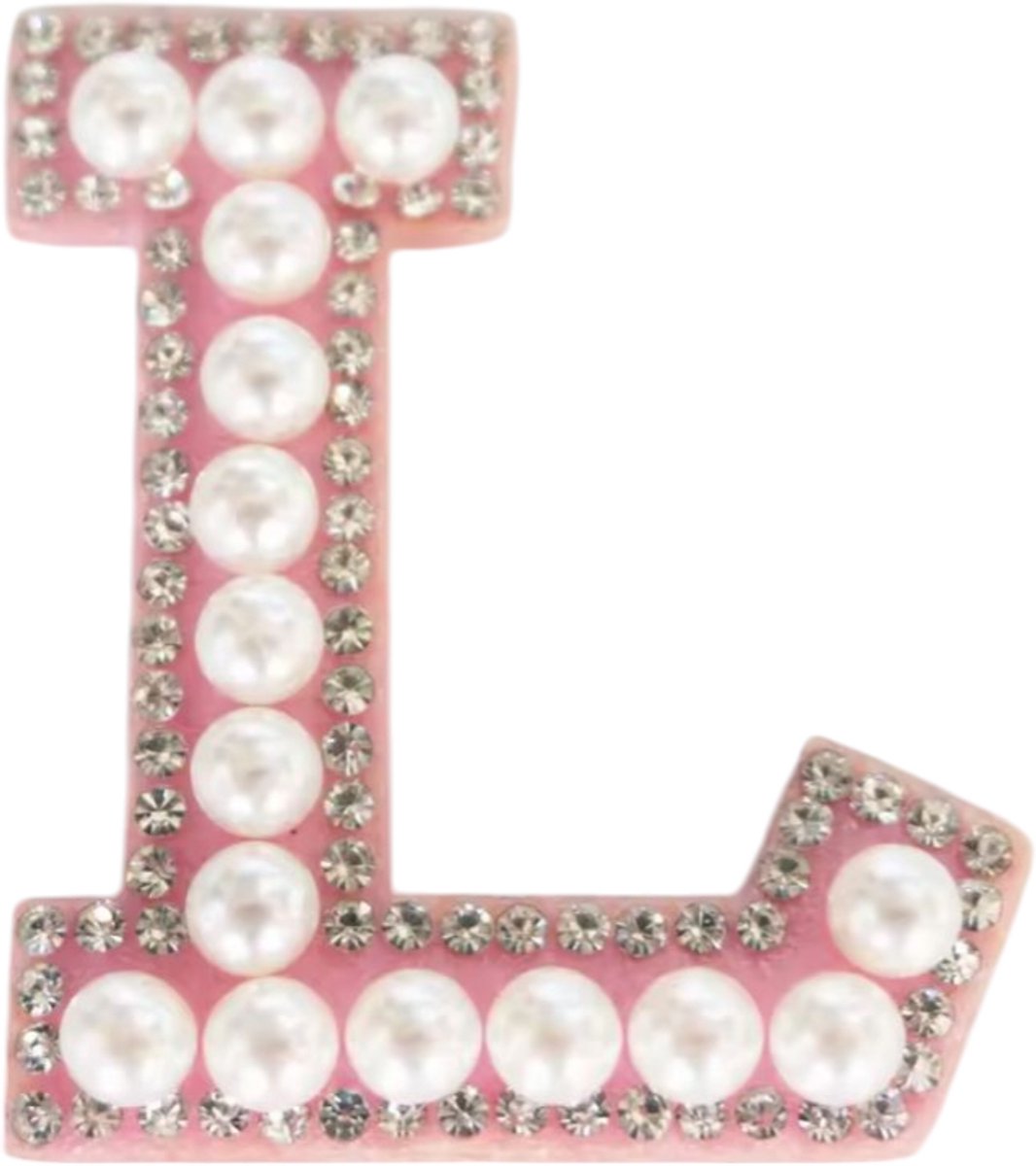 Strass Applicatie Alfabet Letter - 4,5 CM hoog - A t/m Z - Letter L - Roze met witte parels en stenen - Niet strijkbaar