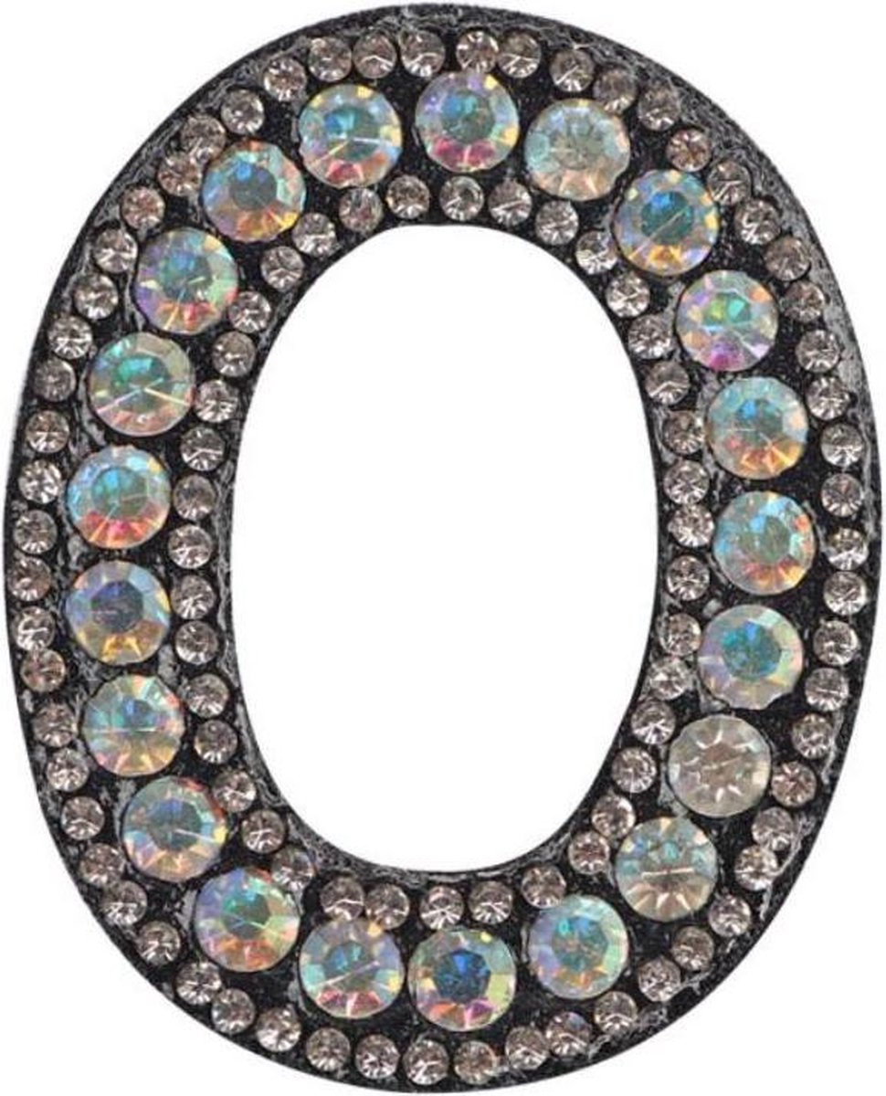 Strass Applicatie Alfabet Letter - 4,5 CM hoog - A t/m Z - Letter O - Zwart met witte stenen - Niet strijkbaar
