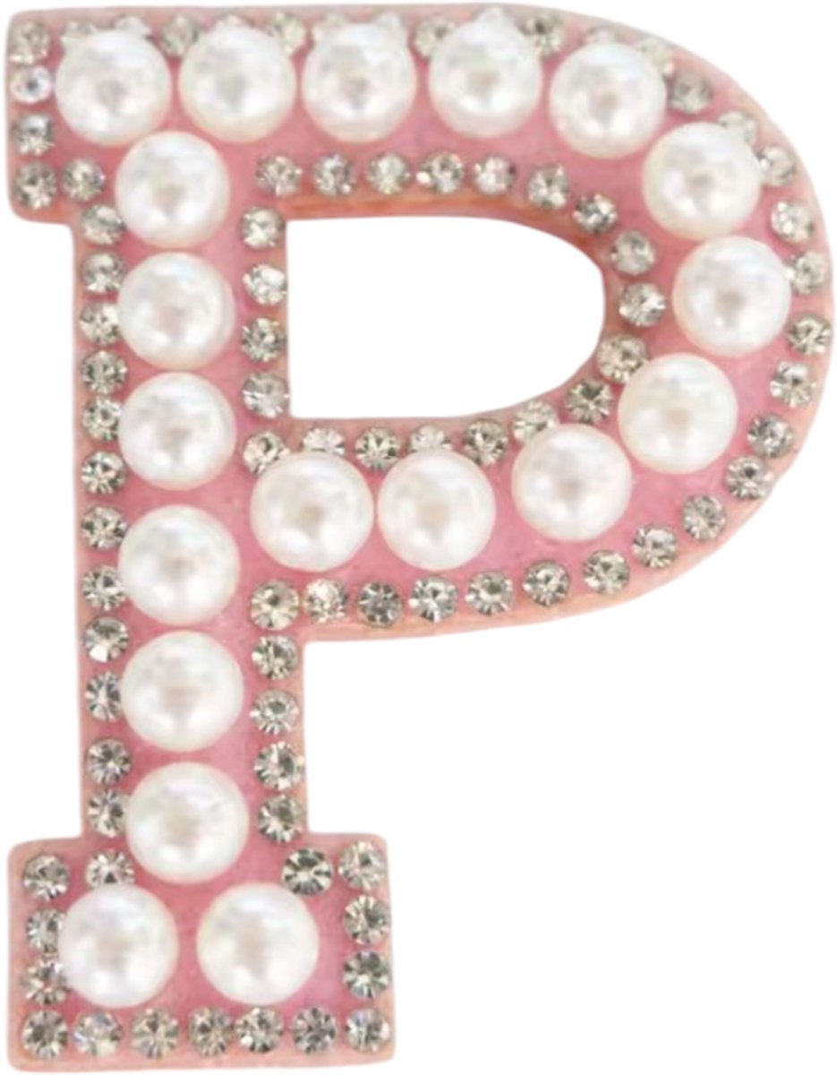 Strass Applicatie Alfabet Letter - 4,5 CM hoog - A t/m Z - Letter P - Roze met witte parels en stenen - Niet strijkbaar